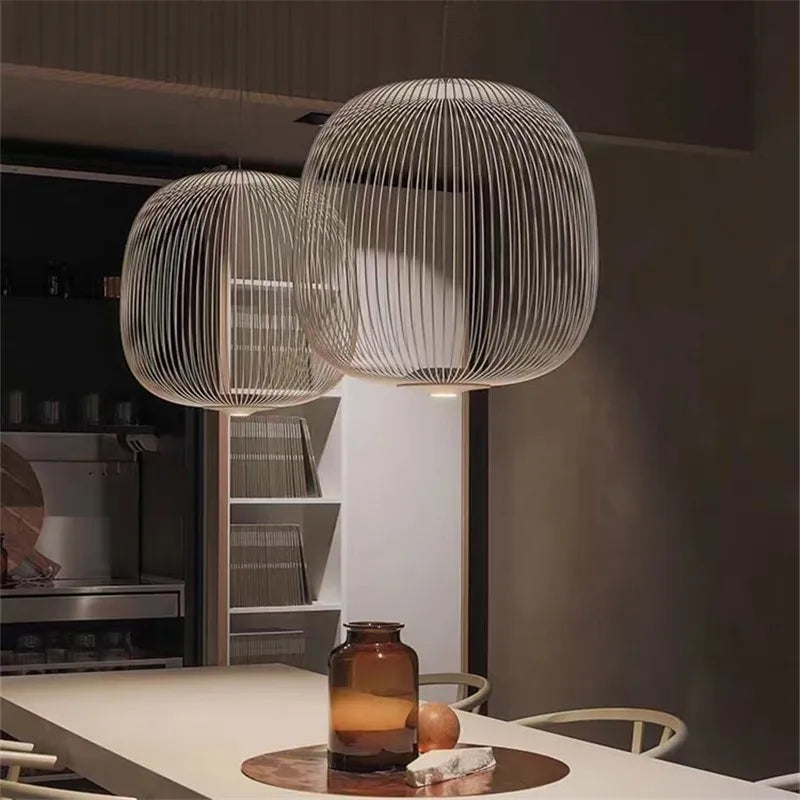 Spokes Pendant: Minimalist Birdcage Hanging Light for Villa, Lobby, Staircase & Home Decor