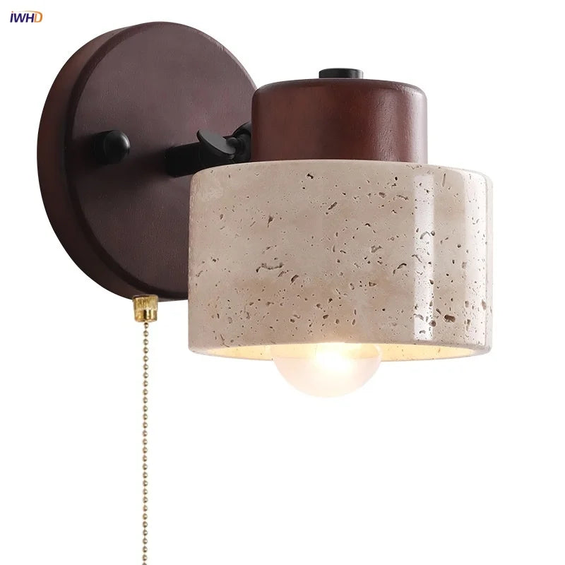 Iron Rotate LED Wall Light Sconce Yellow Travertine: Modern Nordic Bedroom Lamp