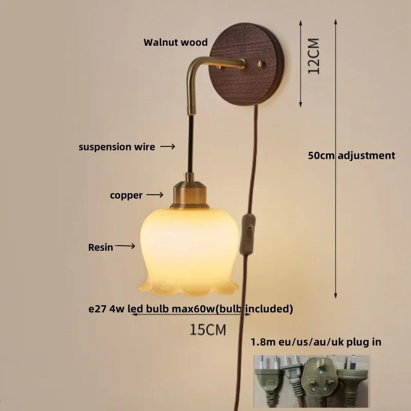 Adjustable LED Wall Light Fixture with Ceramic Wood Base for Home Decor