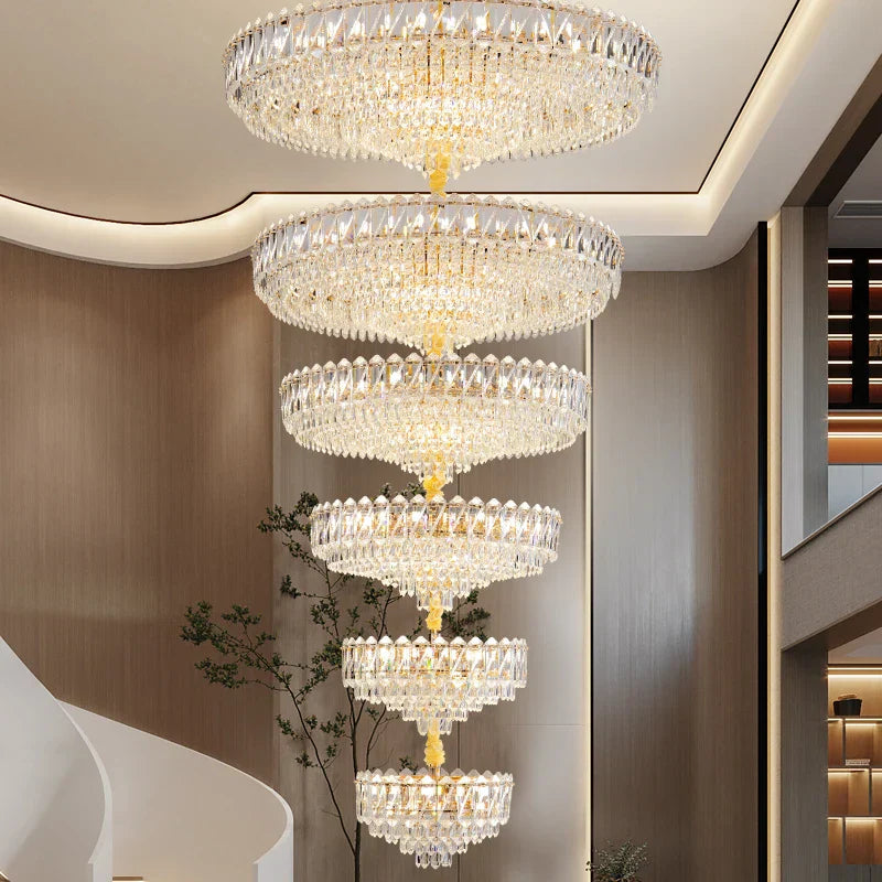 Modern Crystal Chandelier for Duplex Living Room, Lift High Hollow Design