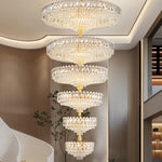 Modern Crystal Chandelier for Duplex Living Room, Lift High Hollow Design