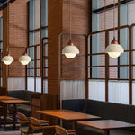 Vintage Stone LED Hanging Lamp Wood Yellow Travertine Pendant Lighting