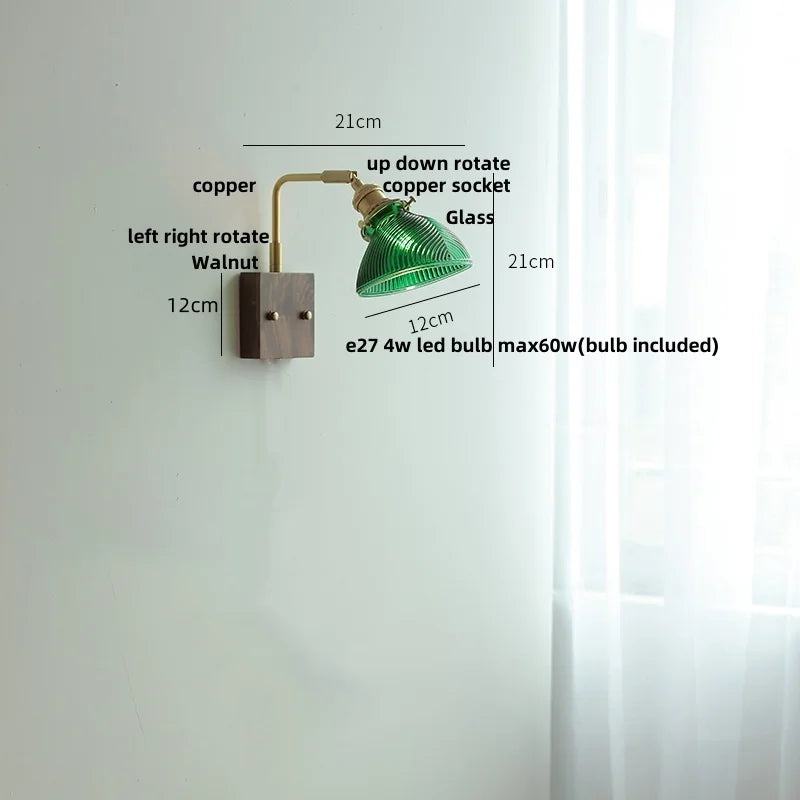 Walnut Wood LED Wall Sconce Glass Rotatable Stair Light Fixtures