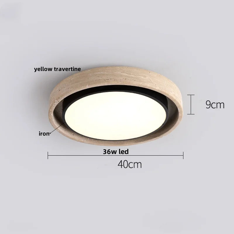 Yellow Travertine Stone LED Ceiling Lamp with Wood Canopy