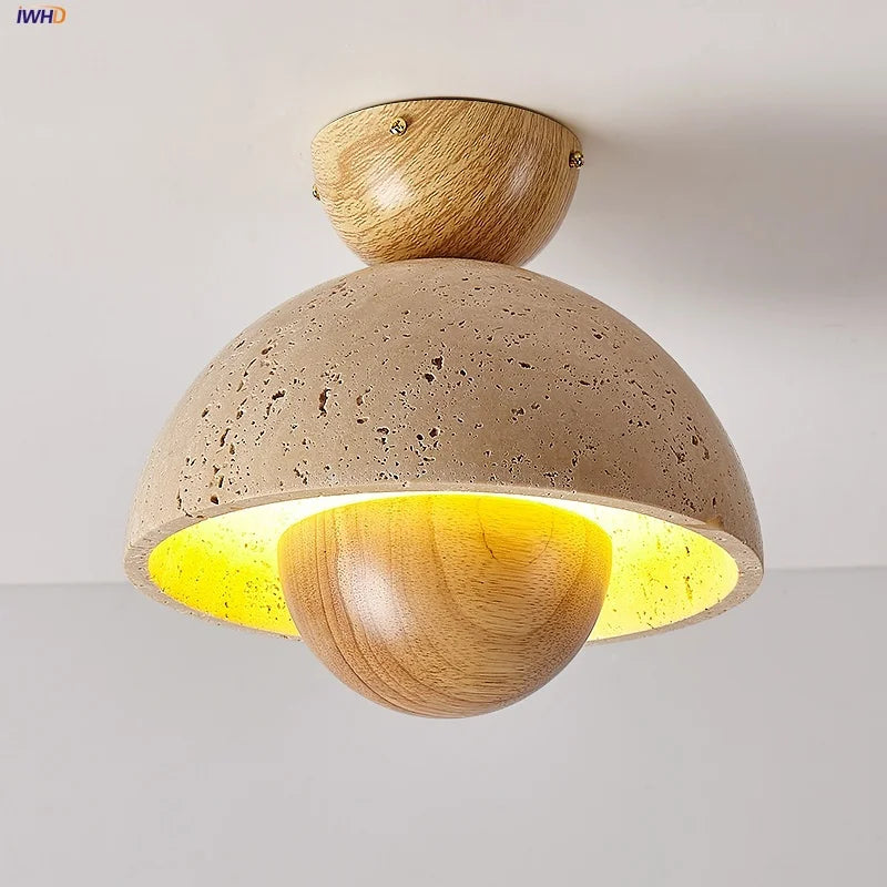 Yellow Cave Stone LED Ceiling Light: Vintage Loft Kitchen Living Room Lamp