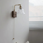 Walnut Glass LED Wall Light: Modern Brass Rotatable Bedside Lamp
