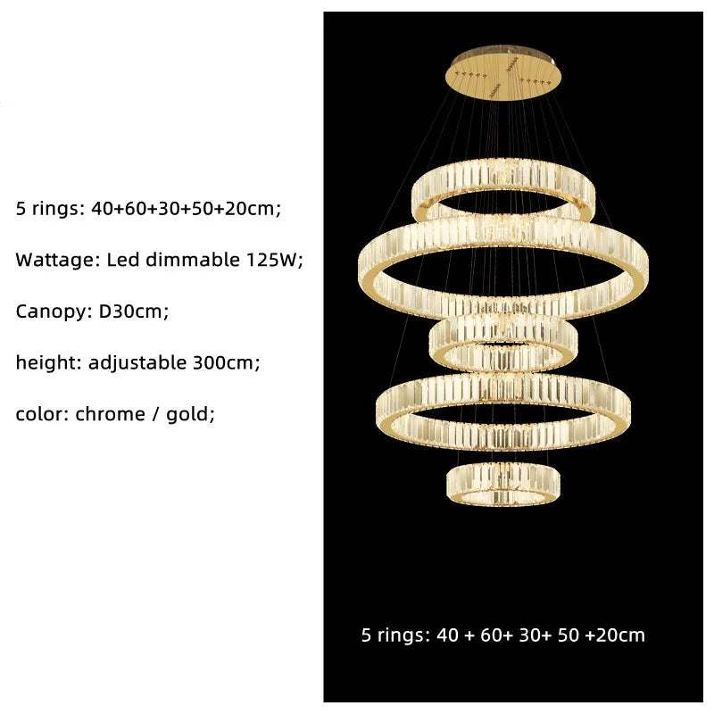 Luxury K9 Crystal Pendant Lights | Dimmable LED Circles Hanging Lamp