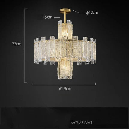 Art Deco Golden Copper Glass Chandelier LED Lighting Fixture