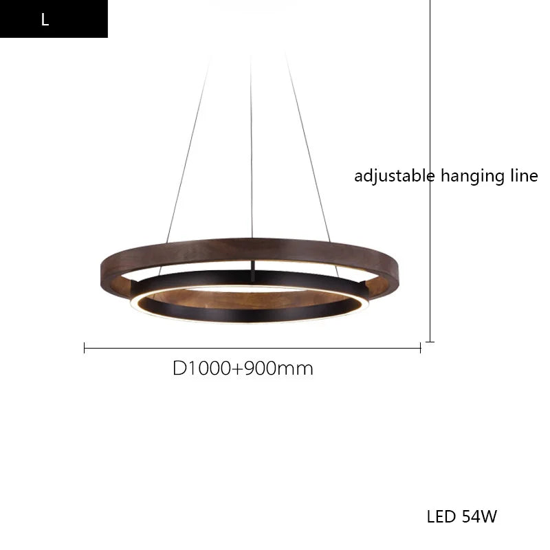 Wood Grain Chandelier: Minimalist Round LED Hanging Light Fixture for Home Decor