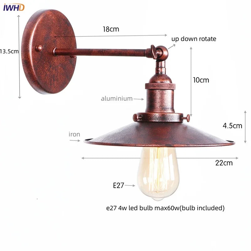 Loft LED Wall Lamp Gold Pull Chain Switch Industrial Luminaire