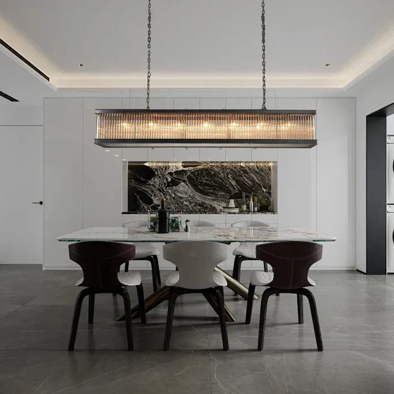 Crystal Rectangle Chandelier: Classic Retro Nordic Ceiling Hanglamp for Dining Room.