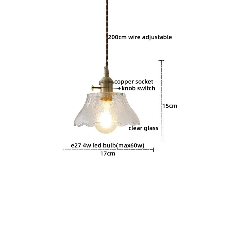Copper Glass LED Pendant Lamp for Dining Living Room Bedroom Bar Nordic Style Hnaging Light