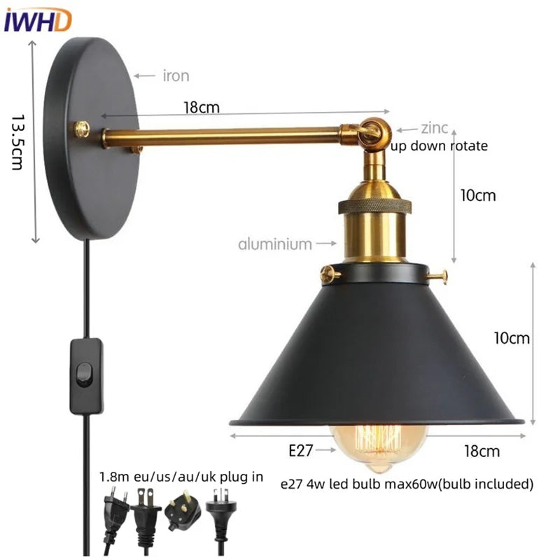 Afralia™ Gold Industrial LED Wall Lamp for Loft Stair, Coffee Bar, Bedroom