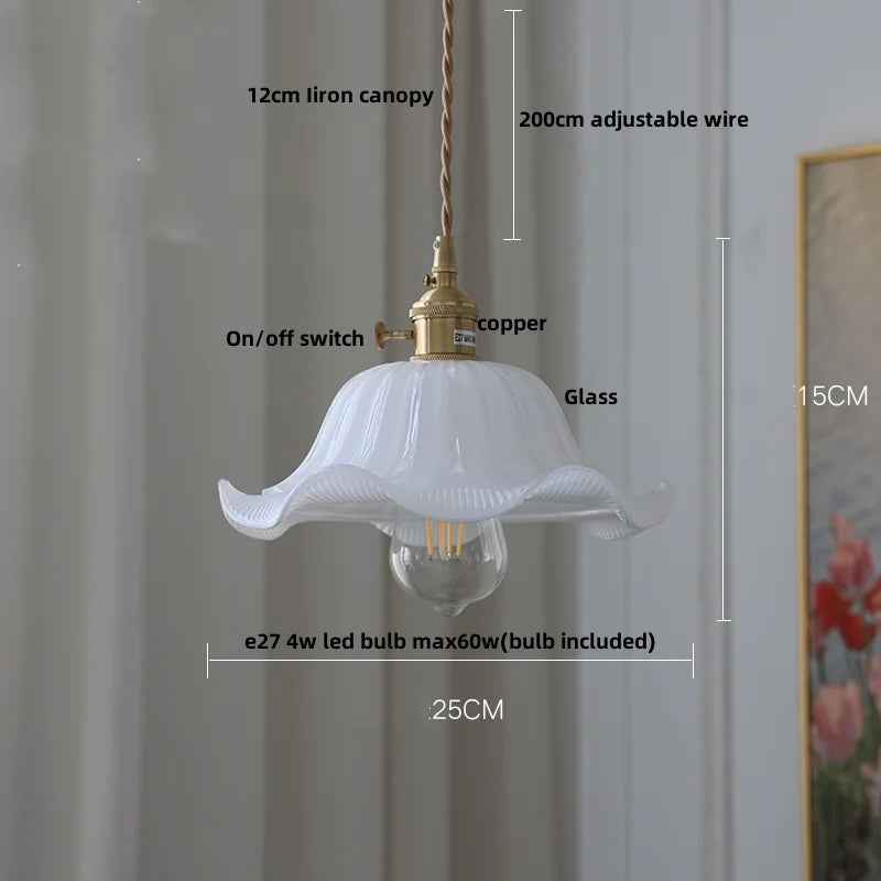 Afralia™ Modern Walnut Wood LED Pendant Lights with Glass Flower Shade