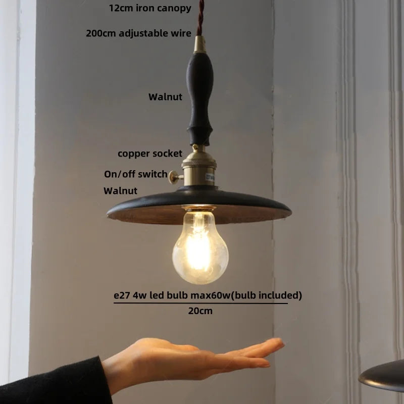 Nordic LED Pendant Lights Walnut Wood Glass Kitchen Hanging Lamp