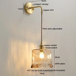 Glass Copper LED Wall Lights with Knob Switch, Modern Bedside Lamp