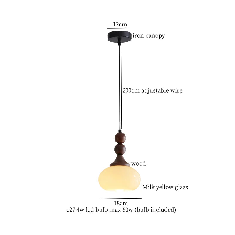Wood Glass LED Pendant Lamps | French Vintage Hanging Light