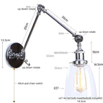 Chrome Industrial LED Wall Sconce Swing Arm Clear Glass Lamp