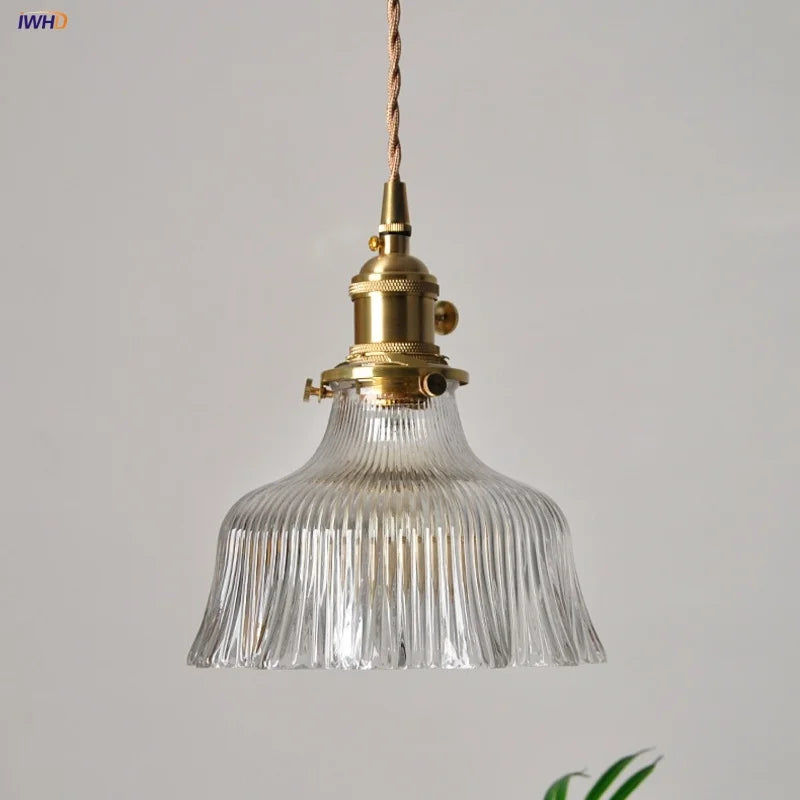 Clear Glass LED Pendant Lights with Copper Knob Switch for Dining Room