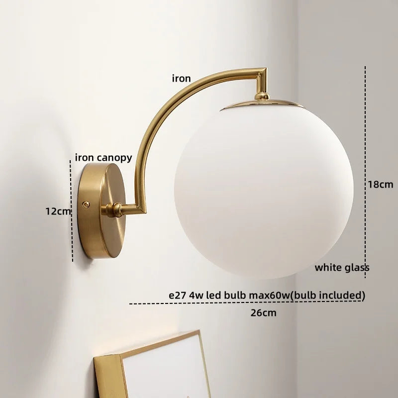 LED Glass Iron Wall Light with Pull Chain Switch for Corridor Living Room Bedroom