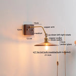 Walnut Copper LED Wall Lights Fixture with Pull Chain Switch - Modern Bedside Lamp
