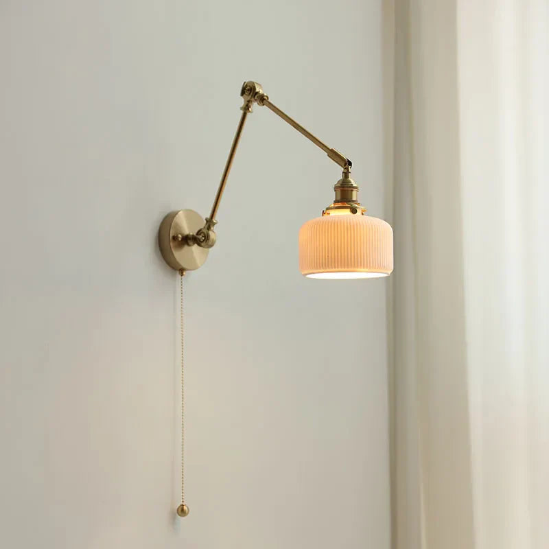 Ceramic Copper LED Wall Lights with Pull Chain Switch - Nordic Modern Bedside Lamp