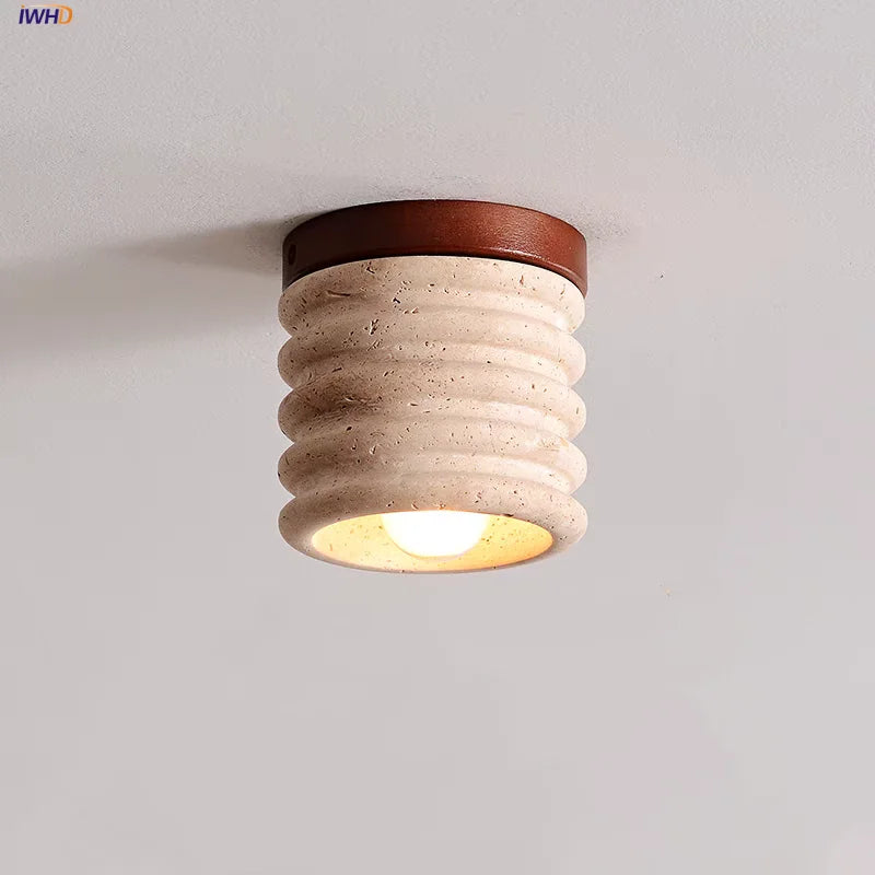 LED Wood Yellow Travertine Ceiling Light - Modern Style for Home Decor