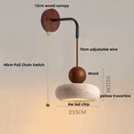 Nordic LED Wood Wall Sconce Yellow Travertine Bedside Lamp for Modern Home