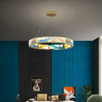 Circle Steel LED Pendant Chandelier, Modern Dimmable Lighting for Living Room Home Decor