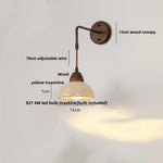 Wood Canopy LED Wall Sconce Yellow Travertine Stone Pull Chain Switch