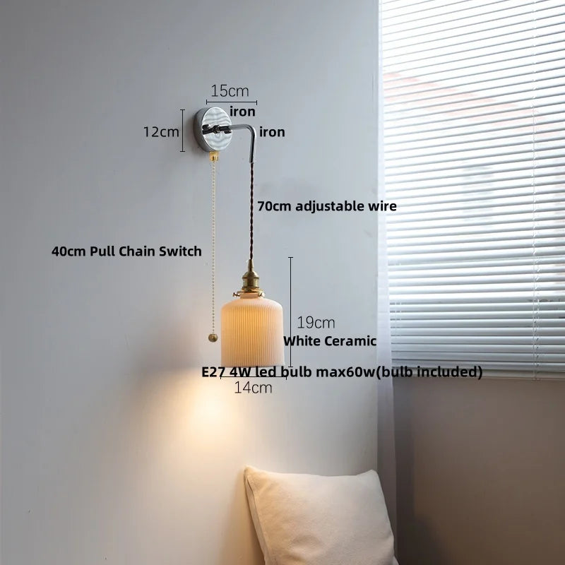 Ceramic LED Wall Sconce Pull Chain Switch, Modern Nordic Bathroom Mirror Light