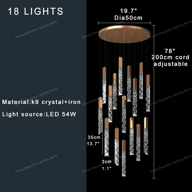 Crystal Circular Staircase Chandelier for Villa Duplex Foyer Decoration