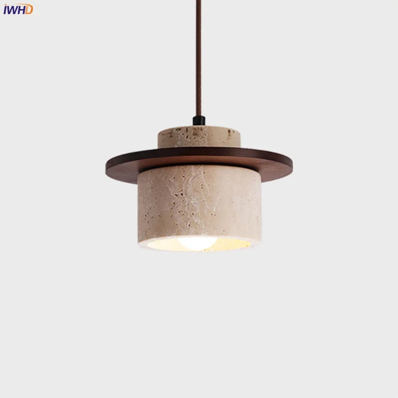 Yellow Travertine Stone LED Pendant Light for Bedside Living Room Decor