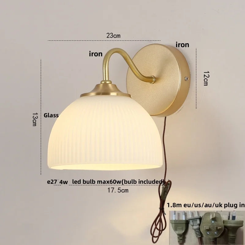 Iron LED Wall Sconce Pull Chain Switch Stair Light Fixture for Study Hallway