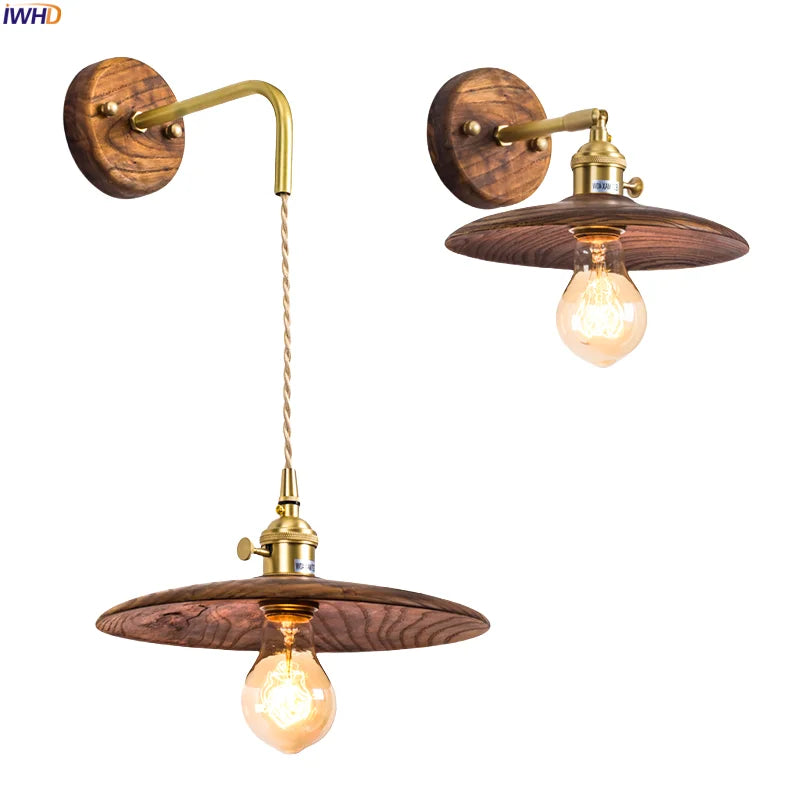 Nordic Wood LED Wall Lamp Pull Chain Switch for Home Decor & Lighting