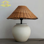 Wabi-sabi Ceramic Rattan Weave Table Lamp LED E27 for Living Room Bedroom Hotel