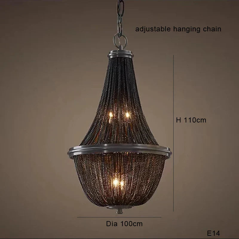 Black Aluminum Chain Tassel Pendant Lights - Dimmable Classic Chandelier