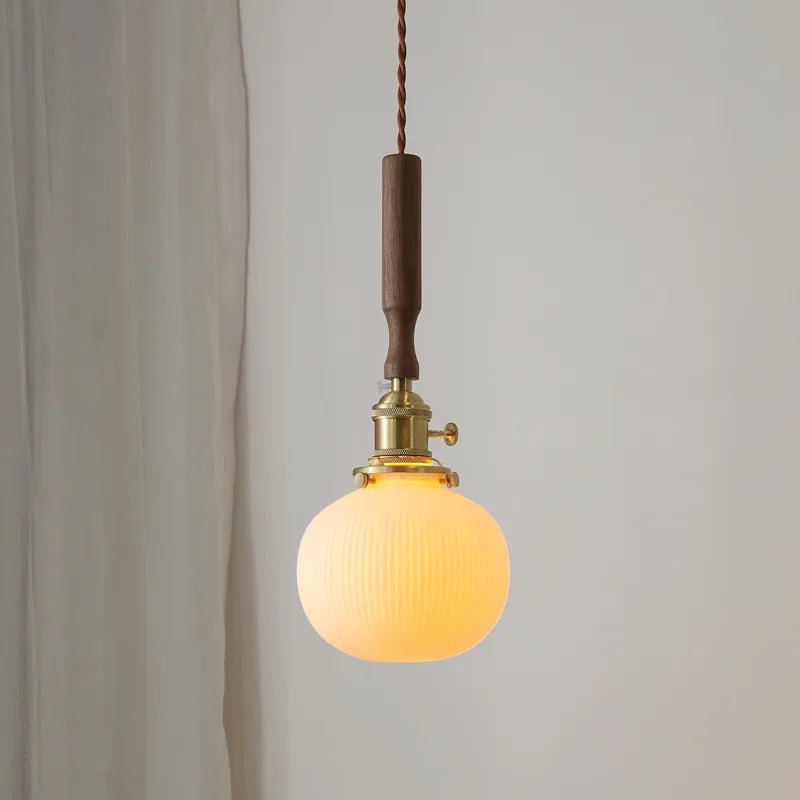 Ceramic Walnut Copper LED Pendant Light Chandelier for Bedroom Living Room