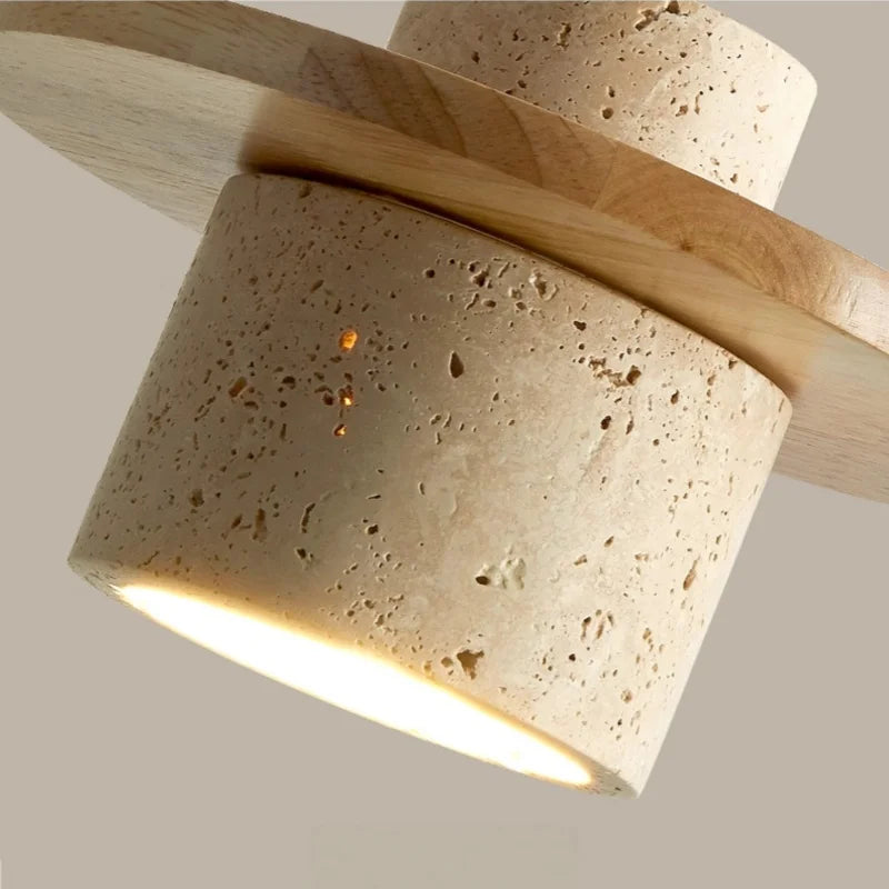 LED Pendant Lamp Yellow Travertine Wood Nordic Minimalism Hanging Light