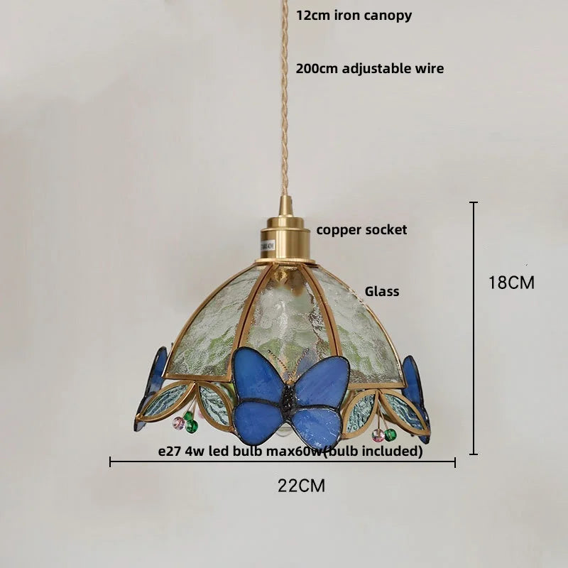Red Butterfly LED Pendant Lamp Tiffany Glass Hanging Lights