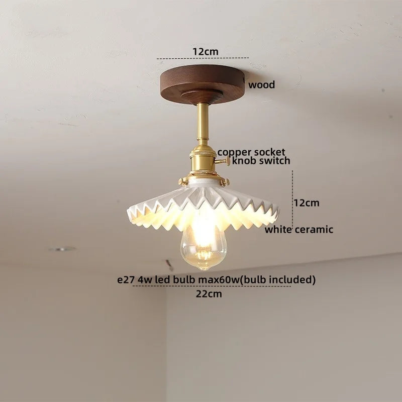 Amber Glass Copper LED Ceiling Light Fixture for Modern Home Decor