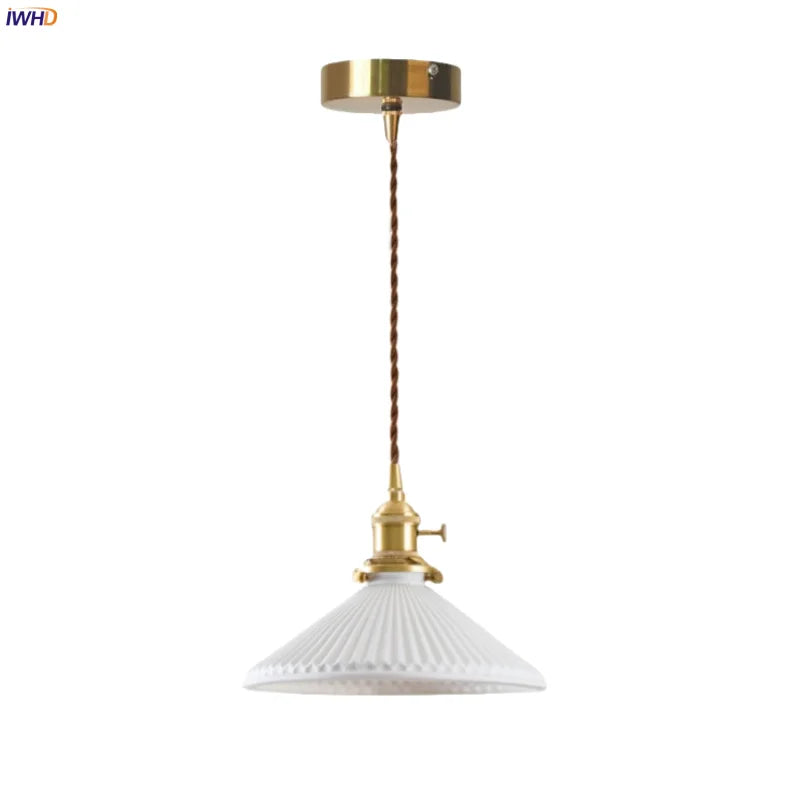 Afralia™ White Ceramic LED Hanging Lamp Nordic Minimalism Brass Pendant Lights