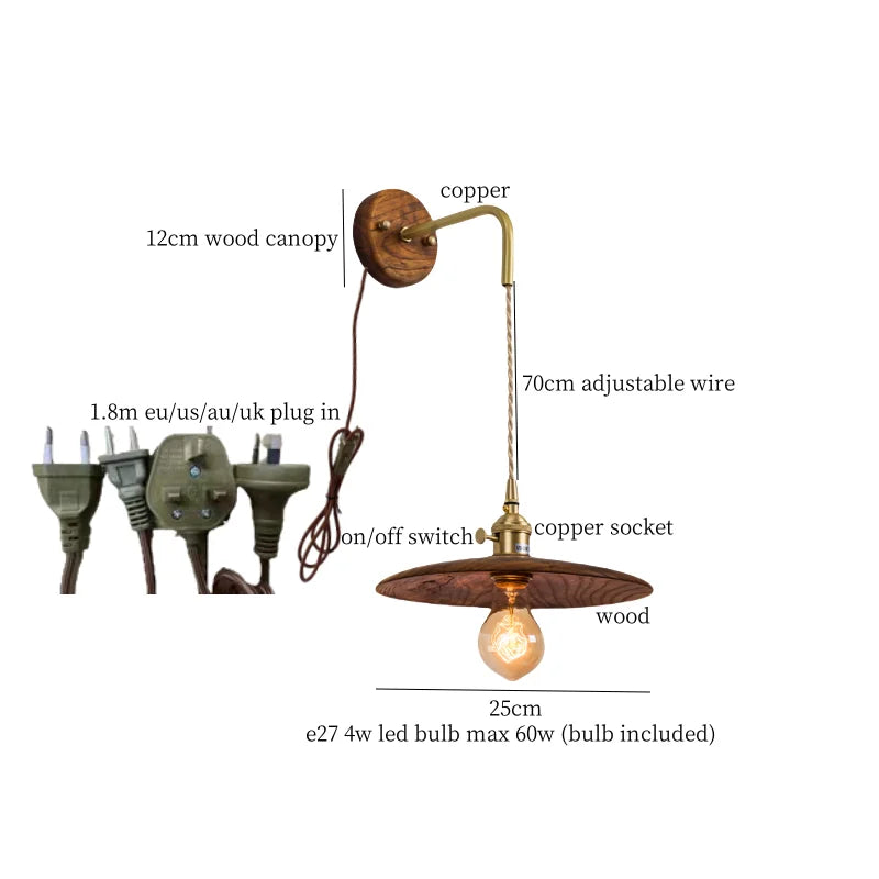 Nordic Wood LED Wall Lamp Pull Chain Switch for Home Decor & Lighting