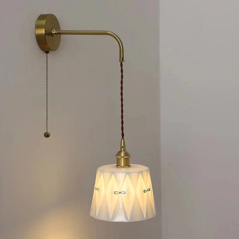 Ceramic Hand-painted LED Wall Light, Pull Chain Switch, Modern Bedside Lamp