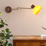 Modern Glass Swimg Arm LED Wall Lights for Study Bar Hotel Rotate Wood Bedside Lamp