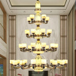 Natural Jade Copper Chandelier Modern Duplex Building Zhongshan Lamps