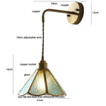 Blue Glass LED Wall Sconce Pull Chain Switch Staircase Tiffany Style Mirror Light