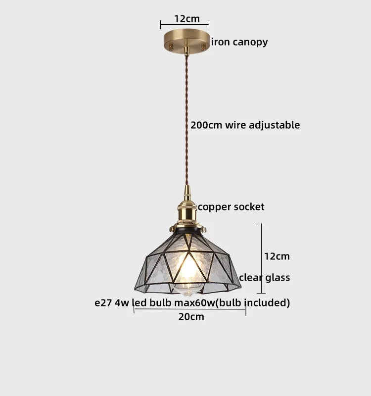 Copper Glass LED Pendant Lights Modern Hanging Lamp for Bar Bedroom Living Room