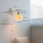 Ceramic Wall Sconce with Copper Arm | Pull Chain Switch LED Bedroom Lamp