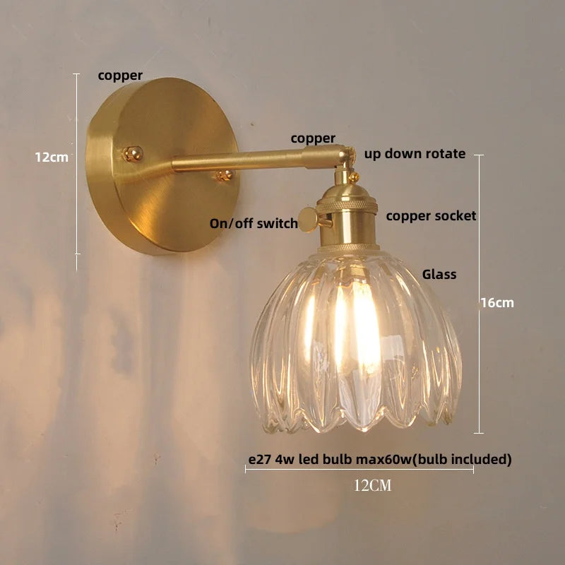 Afralia™ Amber Glass Vintage Style LED Wall Light with Pull Chain Switch